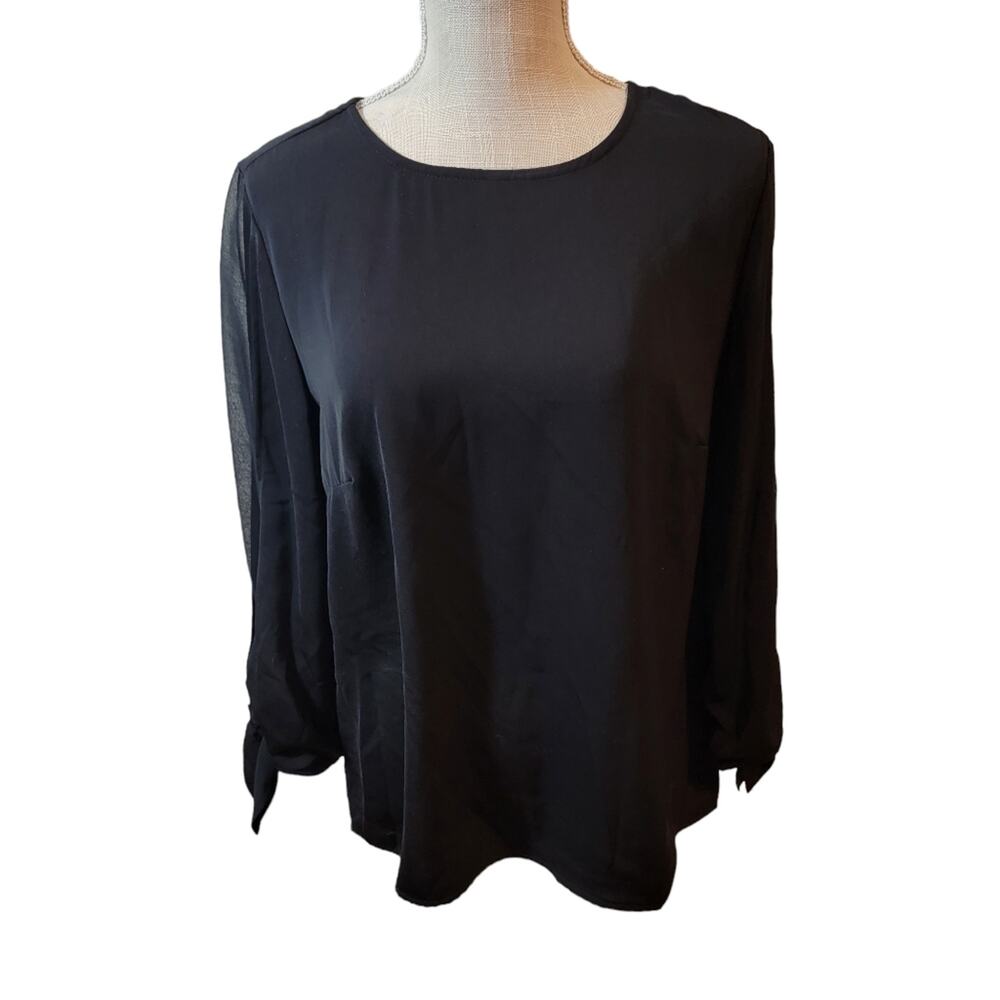 41 Hawthorn Akiba Black Tie Sleeve Detail Blouse Size M NWT